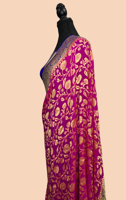 Rani Khaddi Georgette Banarasi Handloom Saree - Water Zari