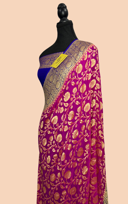 Rani Khaddi Georgette Banarasi Handloom Saree - Water Zari