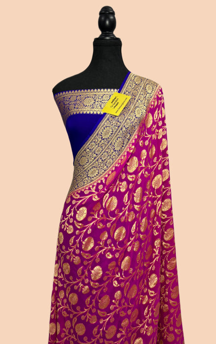 Rani Khaddi Georgette Banarasi Handloom Saree - Water Zari