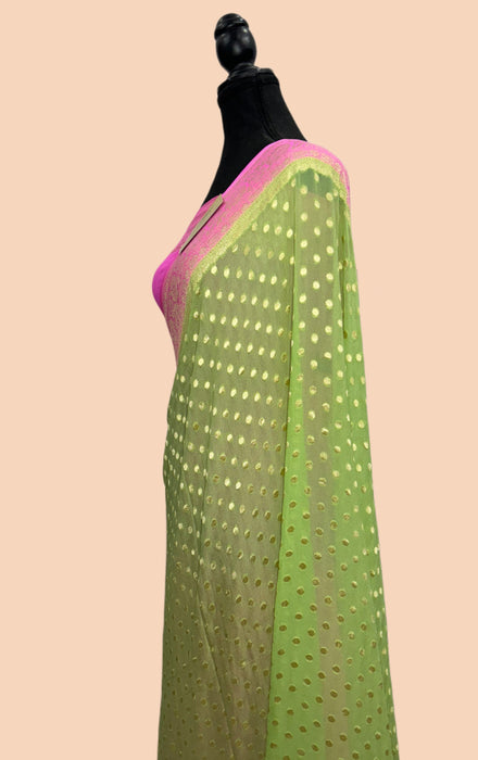 Pista Khaddi Georgette Banarasi Handloom Saree - Water Zari