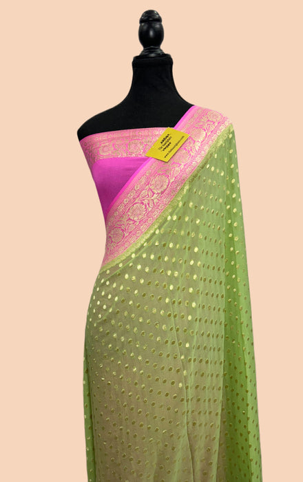 Pista Khaddi Georgette Banarasi Handloom Saree - Water Zari