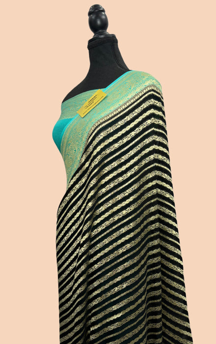 Black Khaddi Georgette Banarasi Handloom Saree - Water Zari
