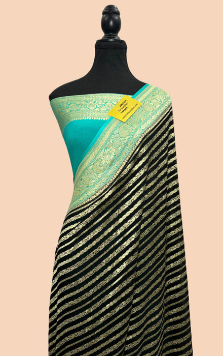 Black Khaddi Georgette Banarasi Handloom Saree - Water Zari