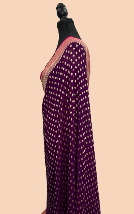 Magenta Khaddi Georgette Banarasi Handloom Saree - Water Zari