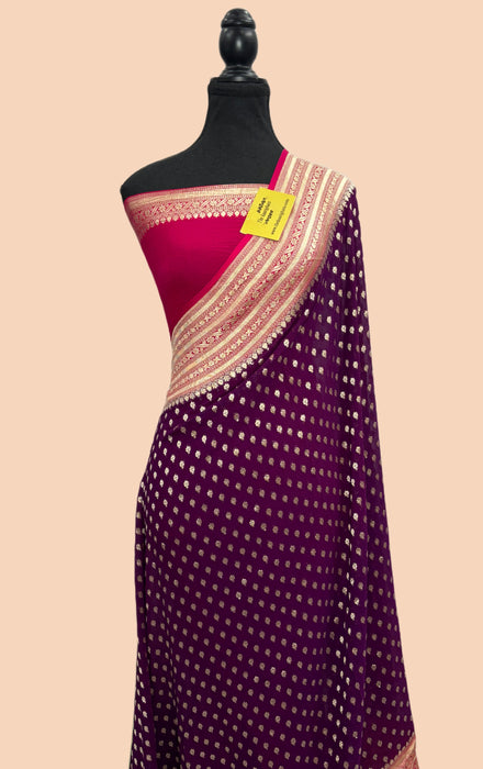 Magenta Khaddi Georgette Banarasi Handloom Saree - Water Zari
