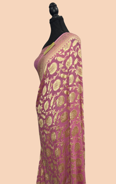 Pink Khaddi Georgette Banarasi Handloom Saree - Water Zari