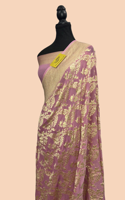 Pink Khaddi Georgette Banarasi Handloom Saree - Water Zari