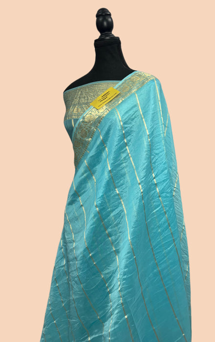 Spanish Blue Pure Kora Banarasi Handloom Saree
