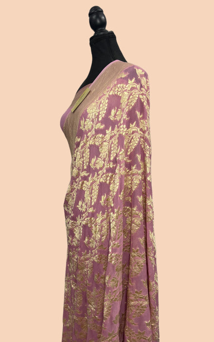 Pink Khaddi Georgette Banarasi Handloom Saree - Water Zari