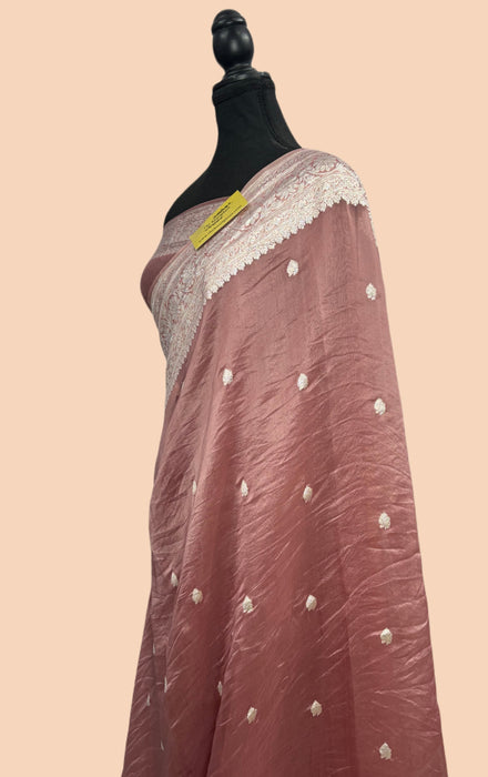 Rose Gold Pure Kora Banarasi Handloom Saree