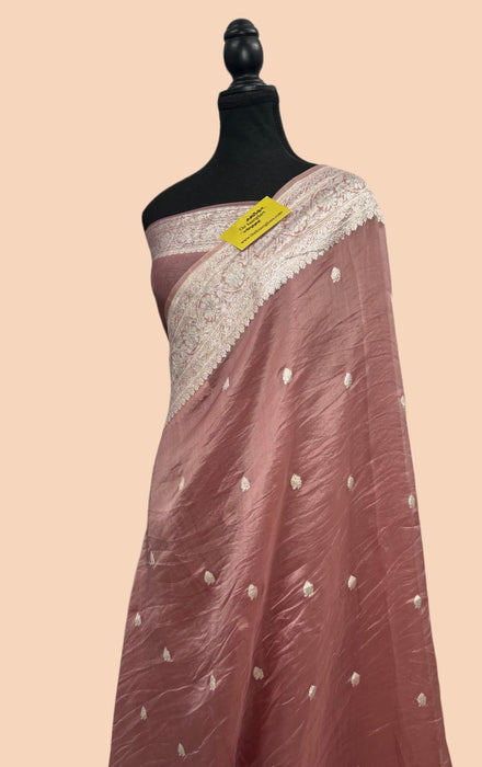 Rose Gold Pure Kora Banarasi Handloom Saree