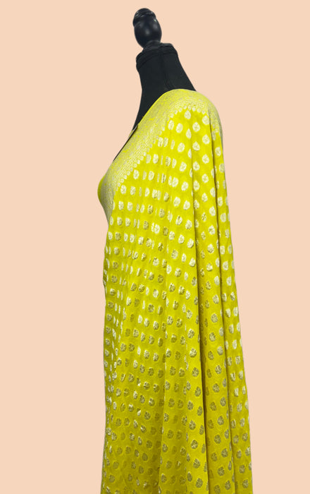 Pure Khaddi Georgette Banarasi Handloom Saree - Silver Zari