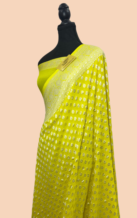 Pure Khaddi Georgette Banarasi Handloom Saree - Silver Zari