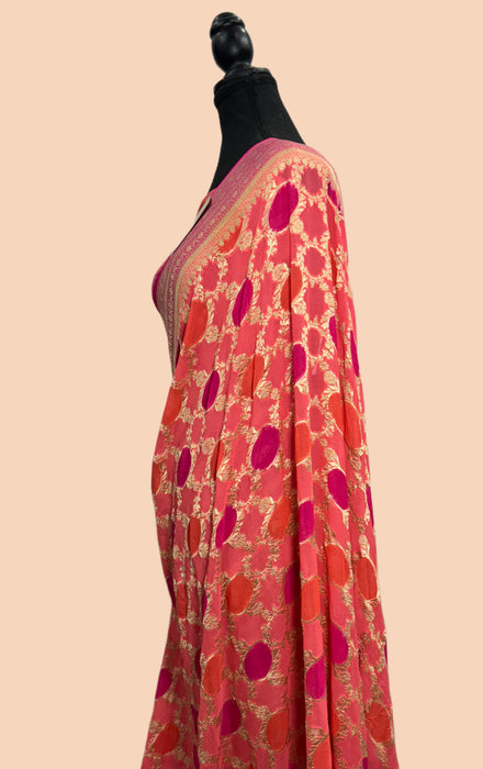 Rangkat Khaddi Georgette Banarasi Handloom Saree - Hand Meenakari