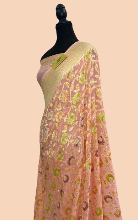 Opium Khaddi Georgette Banarasi Handloom Saree - Hand Meenakari
