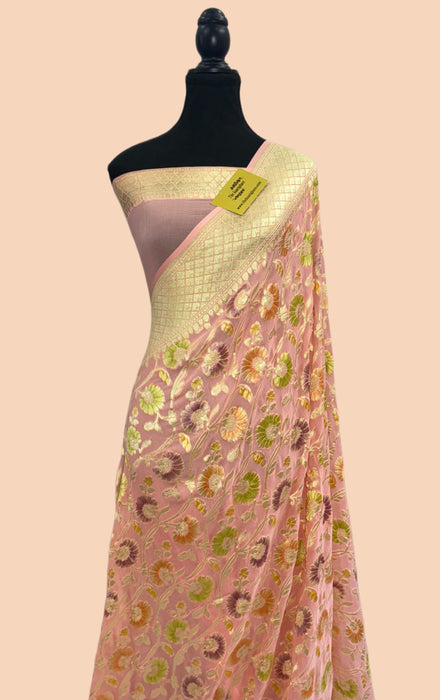 Opium Khaddi Georgette Banarasi Handloom Saree - Hand Meenakari