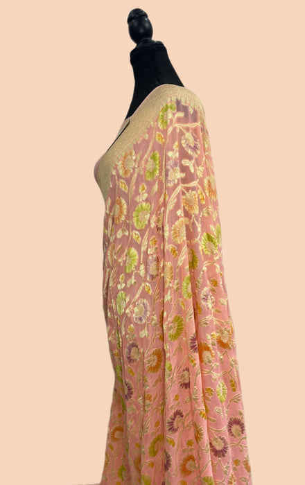 Opium Khaddi Georgette Banarasi Handloom Saree - Hand Meenakari