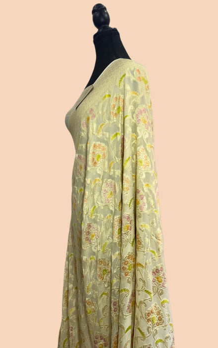 Olive Khaddi Georgette Banarasi Handloom Saree - Hand Meenakari