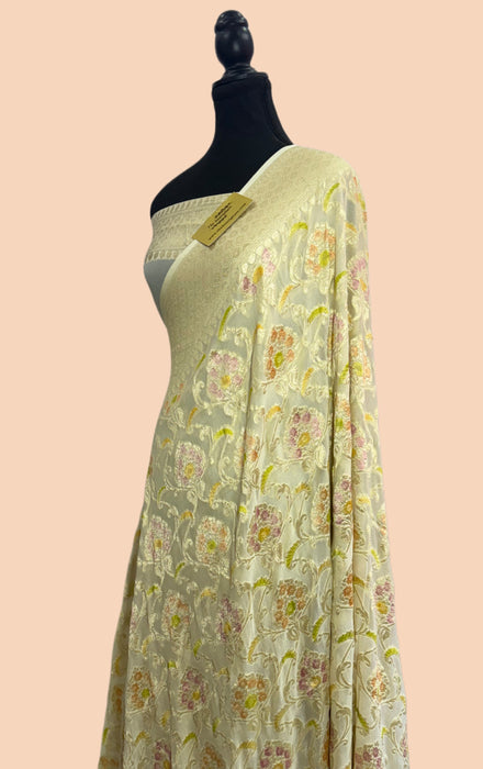 Olive Khaddi Georgette Banarasi Handloom Saree - Hand Meenakari