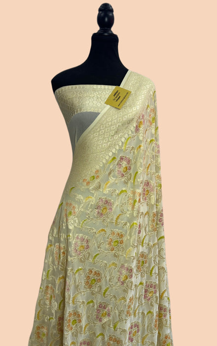 Olive Khaddi Georgette Banarasi Handloom Saree - Hand Meenakari