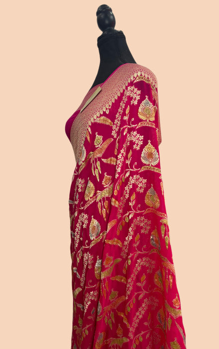 Rani Khaddi Georgette Banarasi Handloom Saree - Hand Meenakari