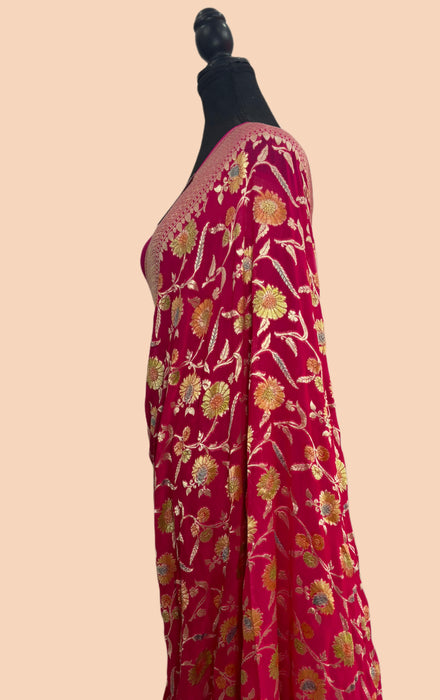 Rani Khaddi Georgette Banarasi Handloom Saree - Hand Meenakari