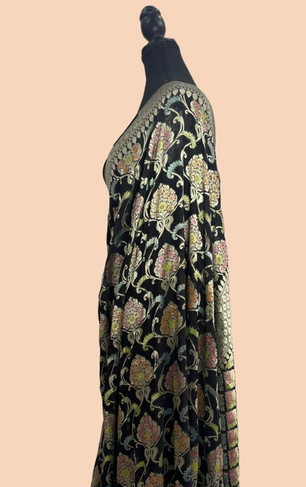 Black Khaddi Georgette Banarasi Handloom Saree - Hand Meenakari
