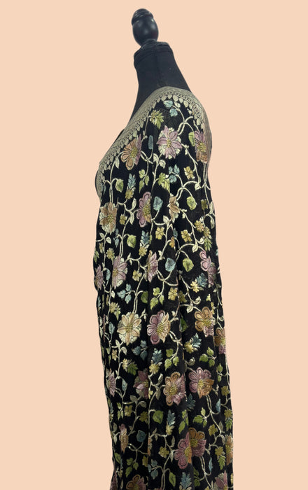 Black Khaddi Georgette Banarasi Handloom Saree - Hand Meenakari