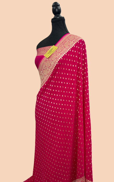 Rani Khaddi Georgette Banarasi Handloom Saree - Water Zari