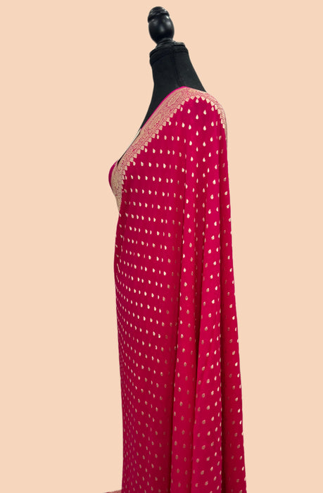 Rani Khaddi Georgette Banarasi Handloom Saree - Water Zari