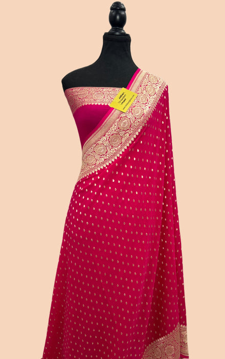 Rani Khaddi Georgette Banarasi Handloom Saree - Water Zari