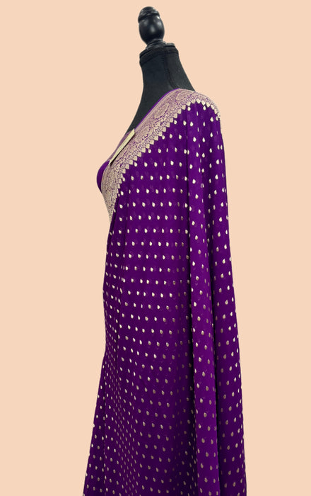 Purple Khaddi Georgette Banarasi Handloom Saree - Water Zari