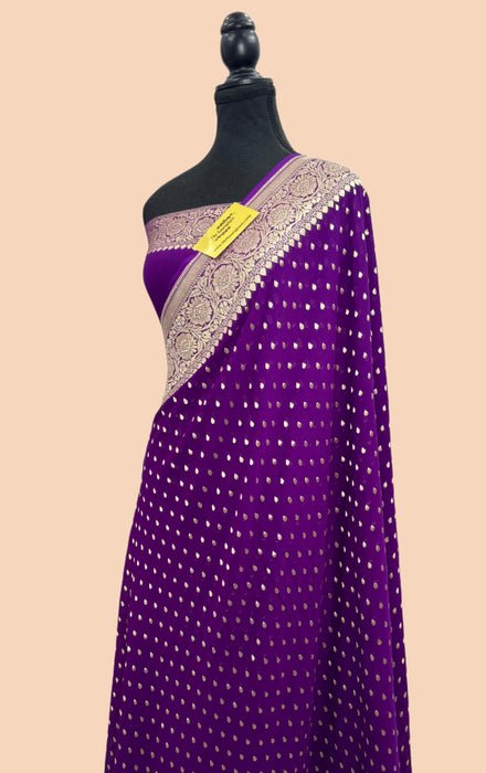 Purple Khaddi Georgette Banarasi Handloom Saree - Water Zari