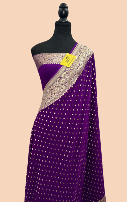 Purple Khaddi Georgette Banarasi Handloom Saree - Water Zari