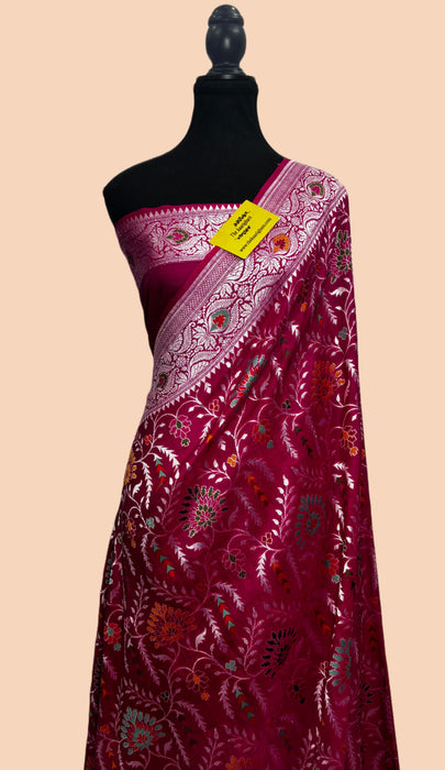 Rani Pure Tussar Georgette Banarasi Handloom Saree - Paithani