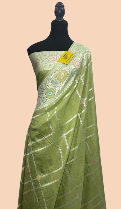 Pista Pure Tussar Georgette Banarasi Handloom Saree - Paithani