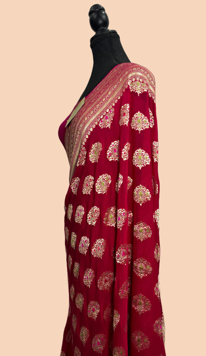 Rani Khaddi Georgette Banarasi Handloom Saree - Meenakari