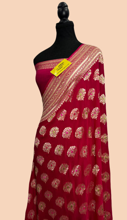 Rani Khaddi Georgette Banarasi Handloom Saree - Meenakari