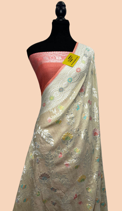 Pink Pure Tussar Georgette Banarasi Handloom Saree - Paithani