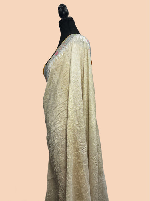 Gold Pure Tussar Georgette Banarasi Handloom Saree - Paithani