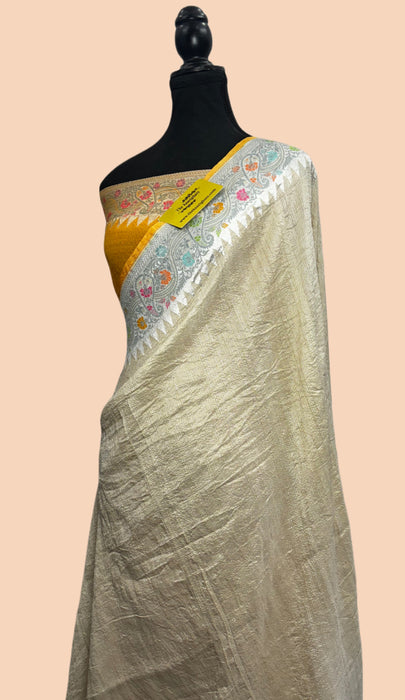 Gold Pure Tussar Georgette Banarasi Handloom Saree - Paithani