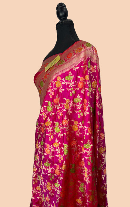Rani Pure Katan Silk Banarasi Handloom Saree - Sona Meenakari