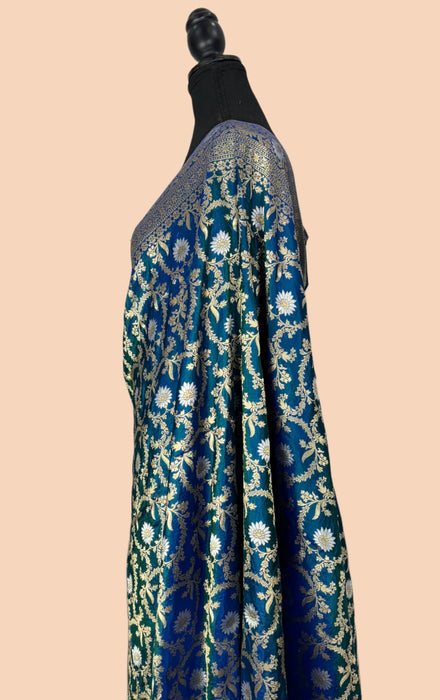 Blue Whale Pure Katan Banarasi Handloom Saree - Sona Roopa Jaal Work