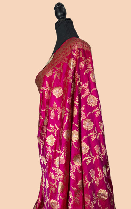 Rani Pure Katan Silk Banarasi Handloom Saree - Sona Roopa Jaal Work