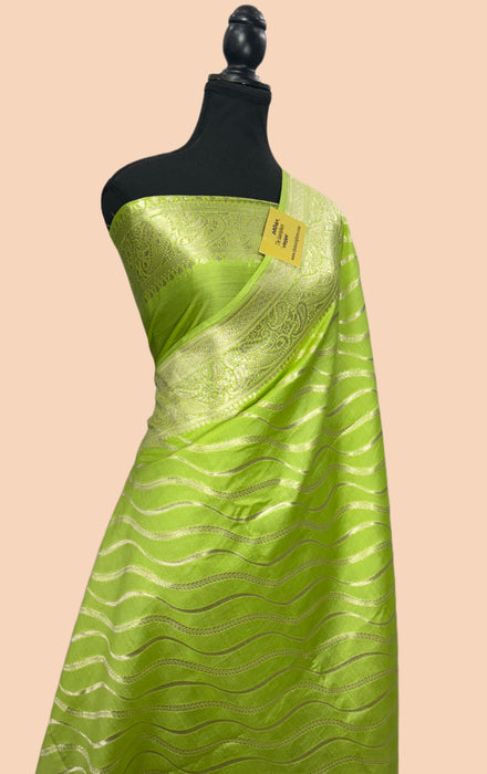 Lemon Green Pure Katan Banarasi Handloom Saree - Mango Katan