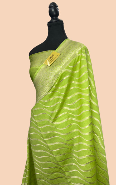 Lemon Green Pure Katan Banarasi Handloom Saree - Mango Katan
