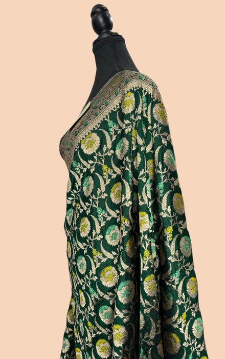 Green Pure Katan Silk Banarasi Handloom Saree - Sona Meenakari