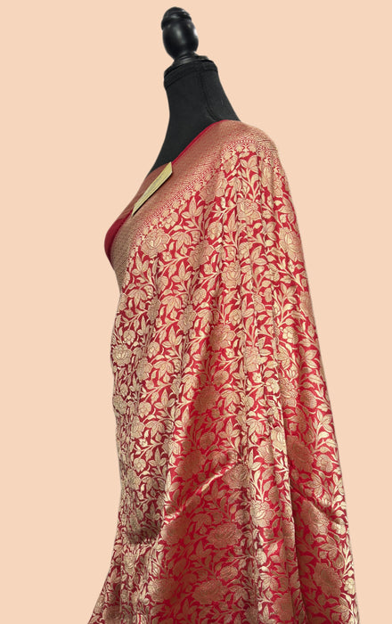 Maroon Pure Katan Silk Banarasi Handloom Saree - Brocade