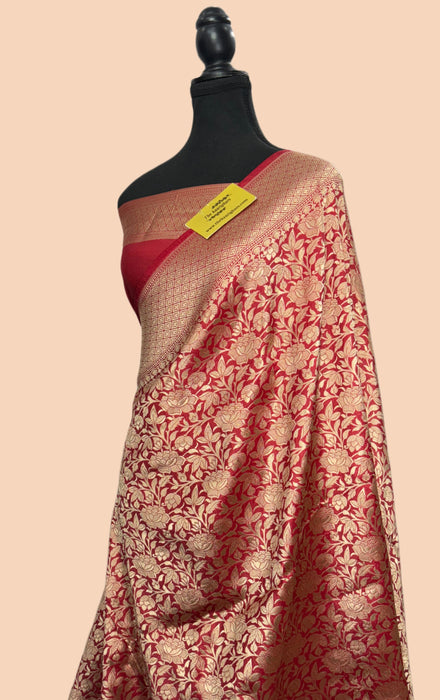 Maroon Pure Katan Silk Banarasi Handloom Saree - Brocade