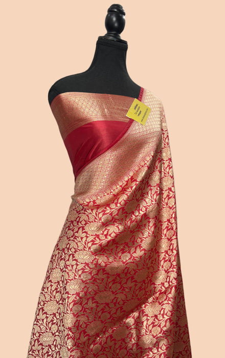 Maroon Pure Katan Silk Banarasi Handloom Saree - Brocade